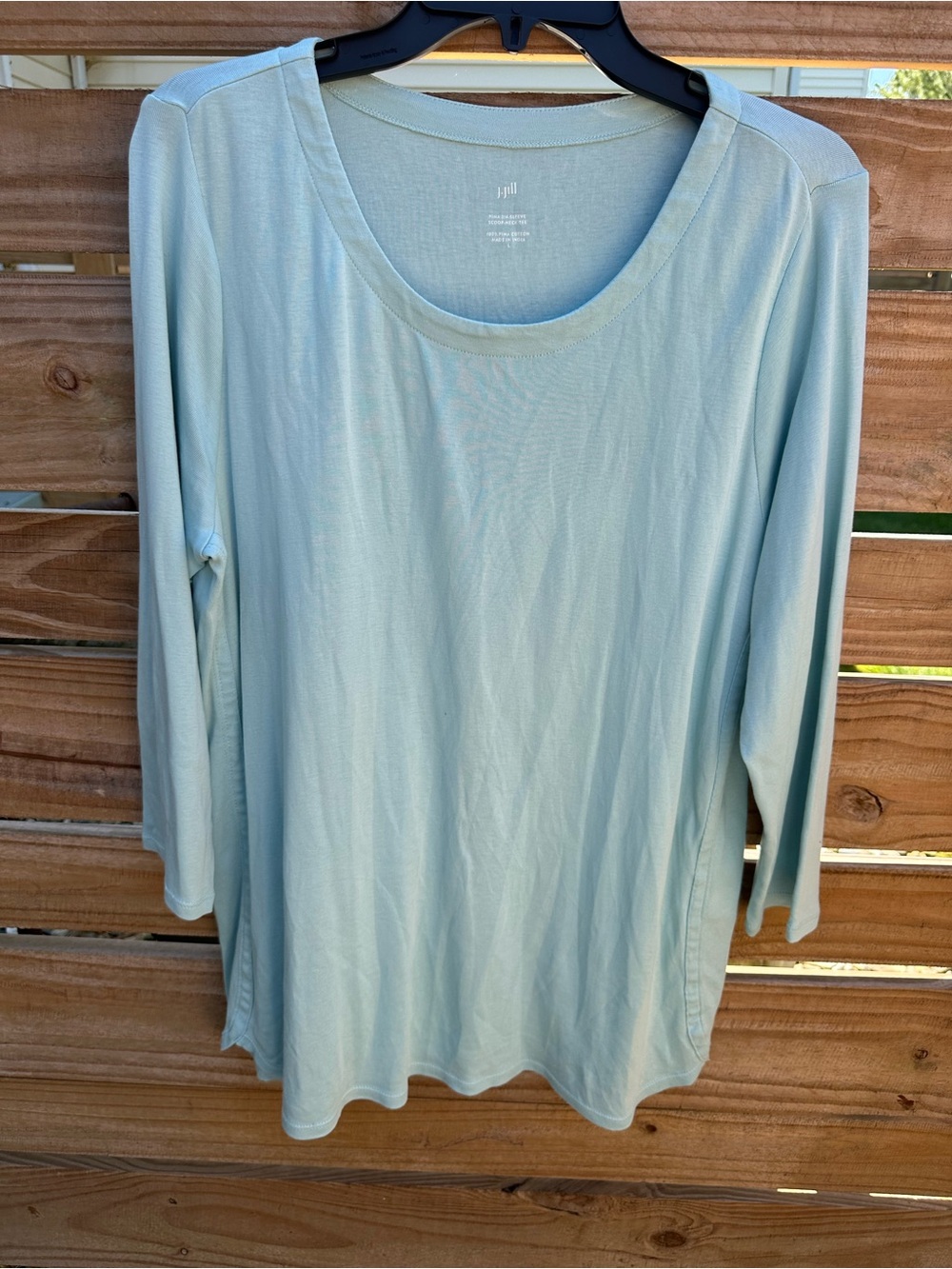 J. Jill Women's L Blue Scoop Neck 3/4 Sleeve Pima Cotton Knit Solid Tee